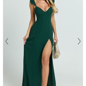 Showpo Green Maxi Gown with Sweetheart Neckline and Slit
